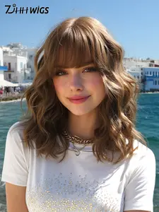 Women's Short Curly Wave Wig with Bangs, 12 Inch Synthetic Hair, Heat Resistant, Ideal for Daily Cosplay, Music Festivals, Parties