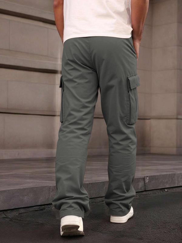Men's Casual Cargo Pants, Wrinkled Design, Loose Fit Lightweight Sporty Style, Straight Leg Comfortable Daily Wear
