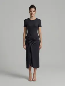 Elegant A-Line Dress, Long Sleeve Wrap Design, High Waist Slim Fit, Comfortable Stretchy Material, Perfect for Daily Wear & Special Occasions