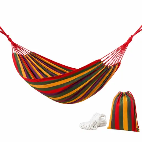 Portable Travel Hammock Swing - Durable Canvas Fabric, Anti-Rollover, Anti-Tip, Skin-Friendly, 1/2-Person Use, 440 LBS (200kg) Capacity, 260cm, W/Ropes & Pack-and-Go Bag, Dorm & Outdoor Patio Furniture, Versatile Use, Ideal Summer Gift