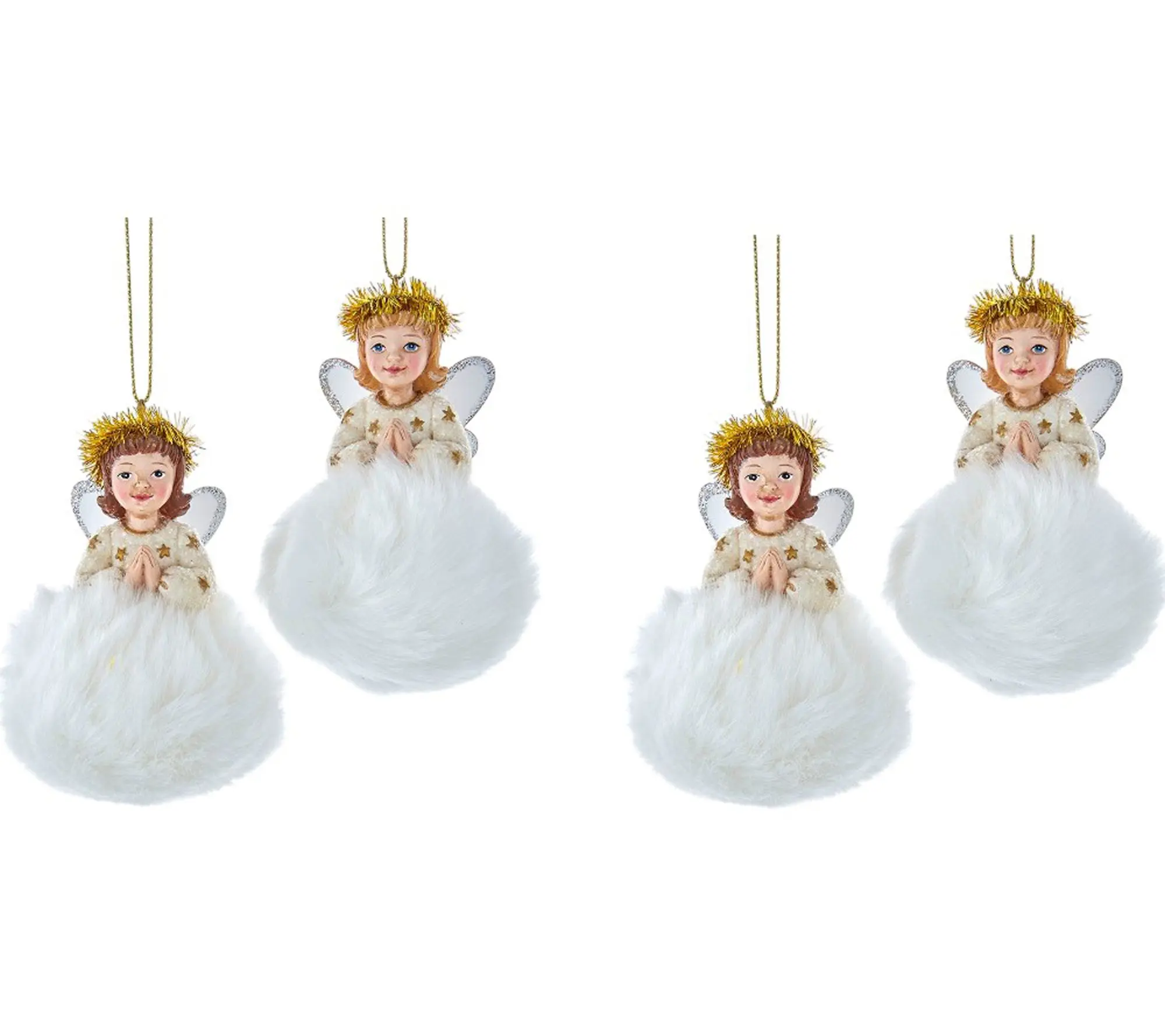 RC Home Decor-Set of 4 Faux Fur Angel Christmas Ornaments,3.5"