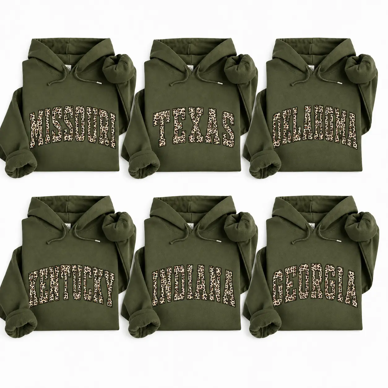 FULL 50 STATES Hoodie, Missouri Texas Oklahoma Kentucky Indiana Georgia Leopard Print Hoodie, Southern State Pride Pullover, Hometown State Gift for Women, Trendy Graphic Hoodie- -Tiffany Graphic Tee