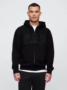 Relaxed Gap Logo Zip Hoodie, Men, True Black