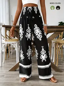 1 Women’s Vacation Floral Print Pants, Boho Relaxed Fit Trousers, Lightweight Summer Casual Bottoms for Resort & City Walks