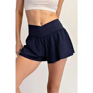 In Motion V Crossover Flared Shorts in Navy