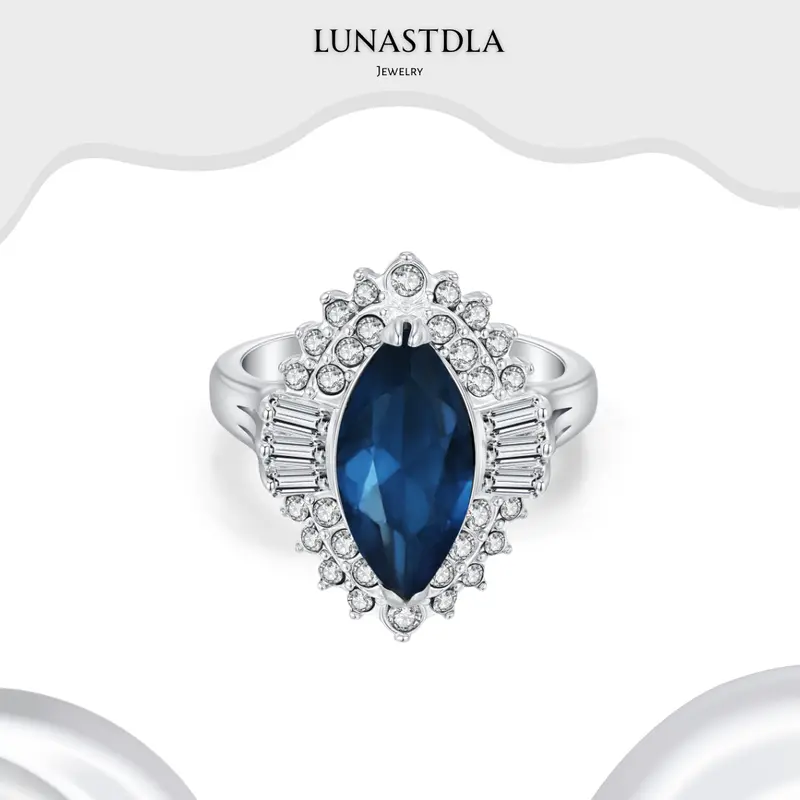 Women's LunaStdla Vintage Cocktail Ring - 2.3cm, Antitarnish Plated, Luxury Sapphire Ruby Design, Old Money Style, Bling Effect, Elegant Everyday, Lightweight, Unique Rings, Anniversary Engagement Gift, Party Accessory