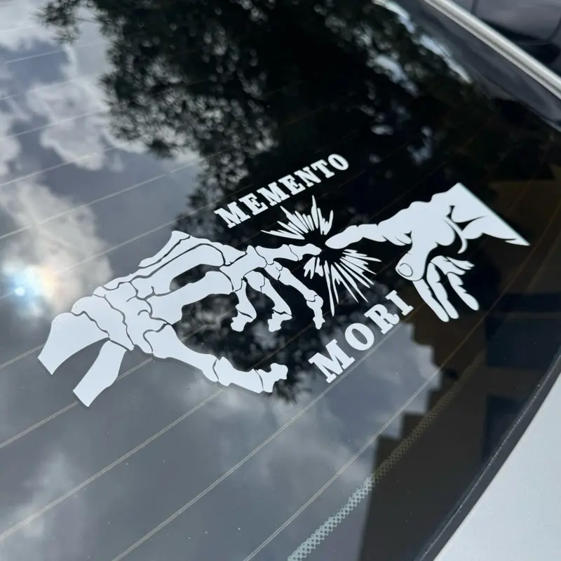 Memento Mori Skeleton and Human Hand Vinyl Sticker – 8x3.5” or 12x5.25” – Car, Laptop, or Wall Decal