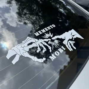 Memento Mori Skeleton and Human Hand Vinyl Sticker – 8x3.5” or 12x5.25” – Car, Laptop, or Wall Decal