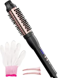 NOVUS 2 in 1 Heated Versatile Hair Curlers and Straighteners, Thermal Round volumizing Brush with 9 Temp Settings for Straighten and Curly Hair