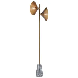 Mid-Century Inspired Bash Floor Lamp with Patina Brass Finish and Honed Grey Marble Base