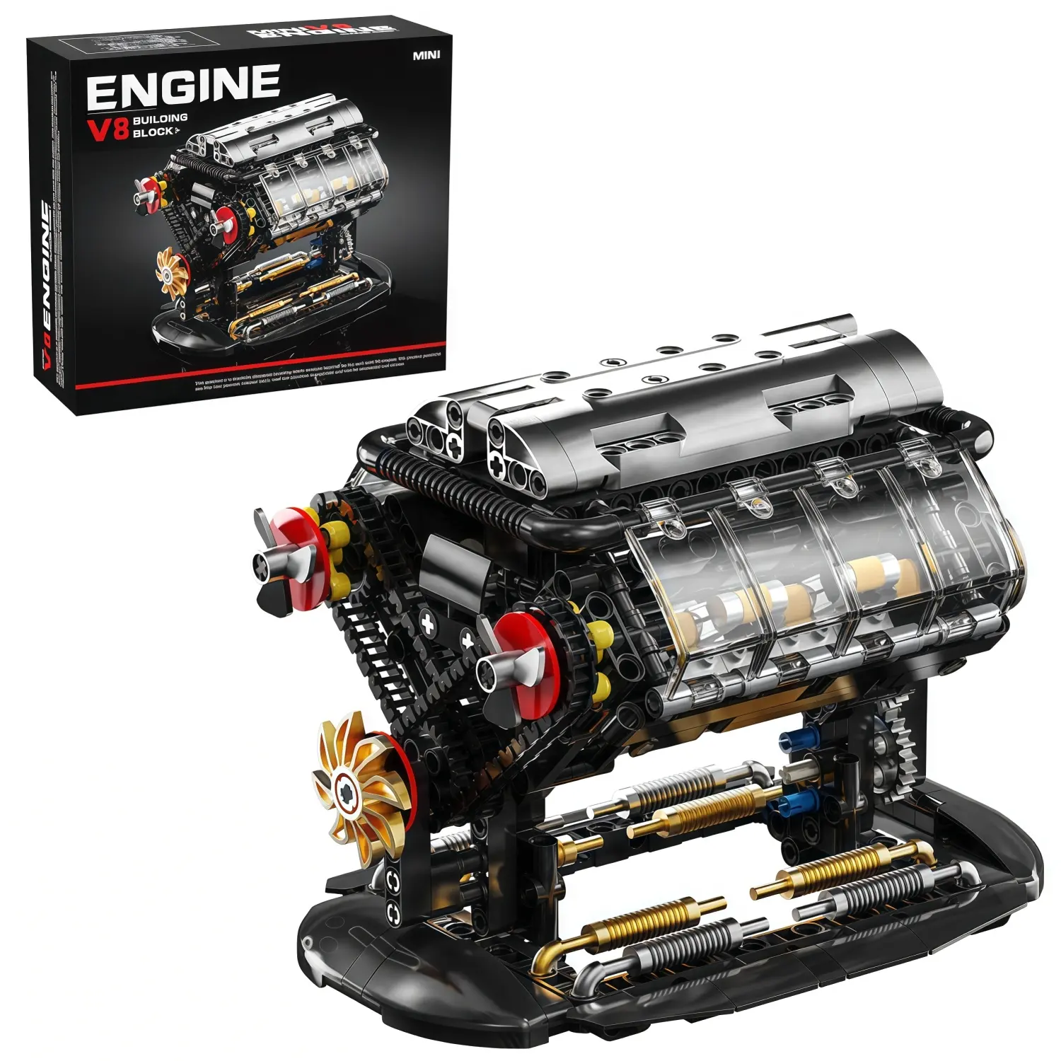 692 PCS BPA-Free GOQI V8 Engine Brick Model Building Toy, 1:1 Scale Detail Electronic Build Set with Electric Motor, STEM DIY Kits, Teenage Boy Gifts, Educational Collectible House Decoration, Do It Yourself