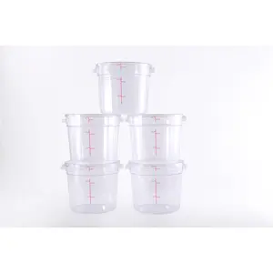 Hakka 6 Qt Commercial Grade Round Food Storage Containers With Lids,Polycarbonate,Clear - Case of 5