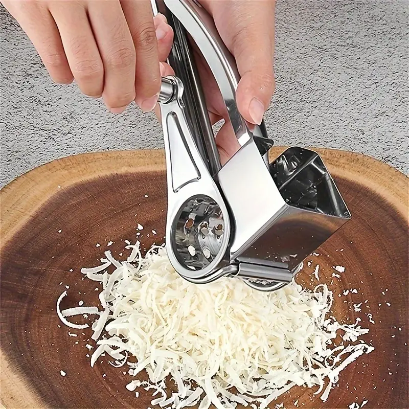 High-Grade Stainless Steel Cheese Grater, Manual Rotating Shredder with Replaceable Blade, Durable Metal Kitchen Tool for Home & Restaurant Use