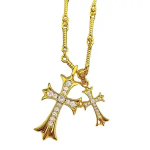 Retro double cross pendant for women with a cross neck necklace for couples