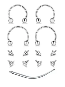 16G Stainless Steel Horseshoe Septum Rings for Women Men Septum Nose Ring Hoop Internally Threaded Lip Cartilage Helix Tragus Earring Eyebrow Daith Piercing Jewelry with Replacement Ball