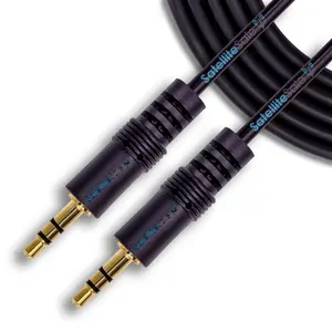 SatelliteSale Auxiliary 3.5mm Audio Jack Male to Male Digital Stereo Aux Cable Universal Wire PVC Black Cord 3 feet