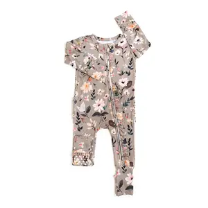 Tatum RUFFLE ZIP Super Soft & Comfortable 2-Way Zipper Baby Romper in Bamboo Viscose with Mitten Cuffs & Fold-Over Feet for Newborn to 24m