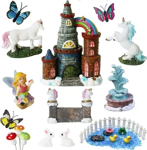 BangBangDa Unicorn Figurines Fairy Garden Accessories - Miniature Unicorn Gift Set Outdoor Garden Decoration – Fairy Figurines Castle Fountain Girl Birthday Gifts (Set of 23)