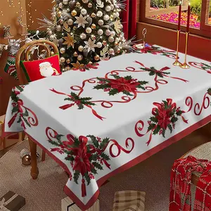 Rectangular Christmas Tablecloth with Poinsettia Design, Festive Holiday Decor for Dinner Parties & Celebrations, Perfect for New Year Events, Party Decoration Supplies
