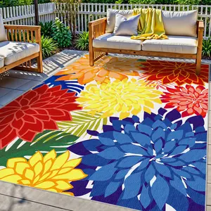 Tyrot Tropical Floral Outdoor Rug – Waterproof, Washable & Non-Slip Patio Carpet for Deck, Backyard & Porch | Colorful Botanical Chenille Rug