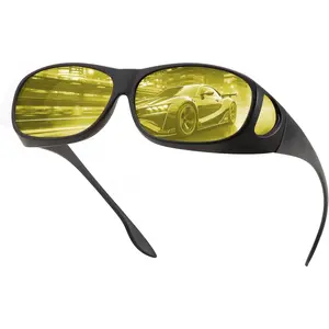 EyeconicFinds Light Weight Plastic Night Driving Glasses,Men Women Fit Over Sunglasses, Anti Glare Polarized HD Night Vision Glasses Yellow Lens B0221