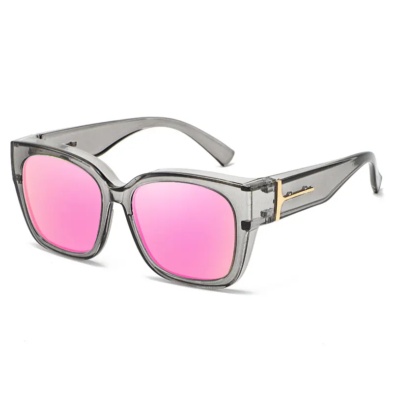 Clear Glossy Grey Frame, Pink Coated Lenses