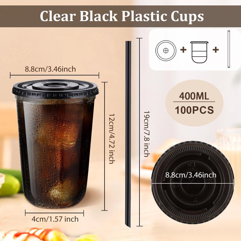 100 Sets 400ml Black Transparent Plastic Cups with Lids and Straws Disposable Iced Coffee Cups Perfect for Parties and Coffee Events Lightweight PET Material Leak-proof Lid U-shaped Design Essential for to Go Coffee Cup Colorful 100 Sets 400ml Black Transparent Plastic Cups with Lids and Straws Disposable Iced Coffee Cups Perfect for Parties and Coffee Events Lightweight PET Material Leak-proof Lid U-shaped Design Essential for to Go Coffee Cup Colorful