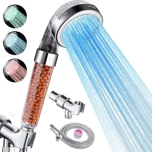 Filtered LED Shower Head with Handheld, Color Changing, High Pressure Shower Head with Filter, Water Saving Spray Handheld Showerheads with Hose and Base for Dry Skin & Hair