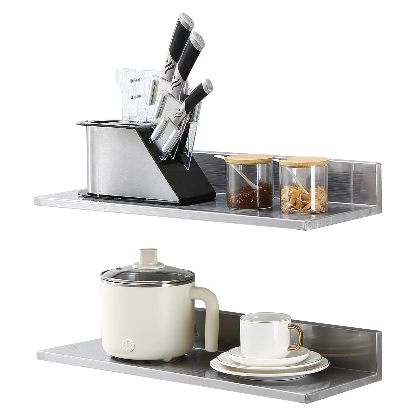 【SummerFinds】VEVOR 8.6" x 24" Stainless Steel Shelf,  Wall Mounted Floating Shelving with Backsplash, 44 lbs Load Capacity Commercial Shelves, Heavy Duty Storage Rack for Restaurant, Kitchen, Bar, Home, and Hotel Organiser Decoration