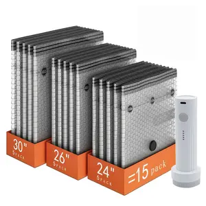 15/30 Pack Vacuum Storage Compression Bag Set,Waterproof & Reusable Compression Packing Bags for 3 Size,Portable Waterproof Double Layers All-in-One Storage Bag,Waterproof & Reusable Space Saver for Clothes & Packing,Perfect for Carry-On Suitcases