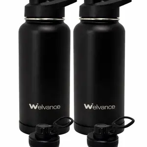 32oz Stainless Steel Insulated Water Bottles - 2 Pack with 2 Lid Options for Ultimate Hydration and Style Welvance