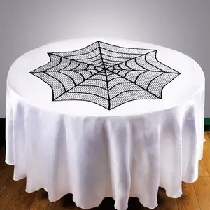 Halloween Spider Web Tablecloth, 1 Count Cobweb Placemat, Decorative Table Placemat, Party Supplies for Home Kitchen Dining Room