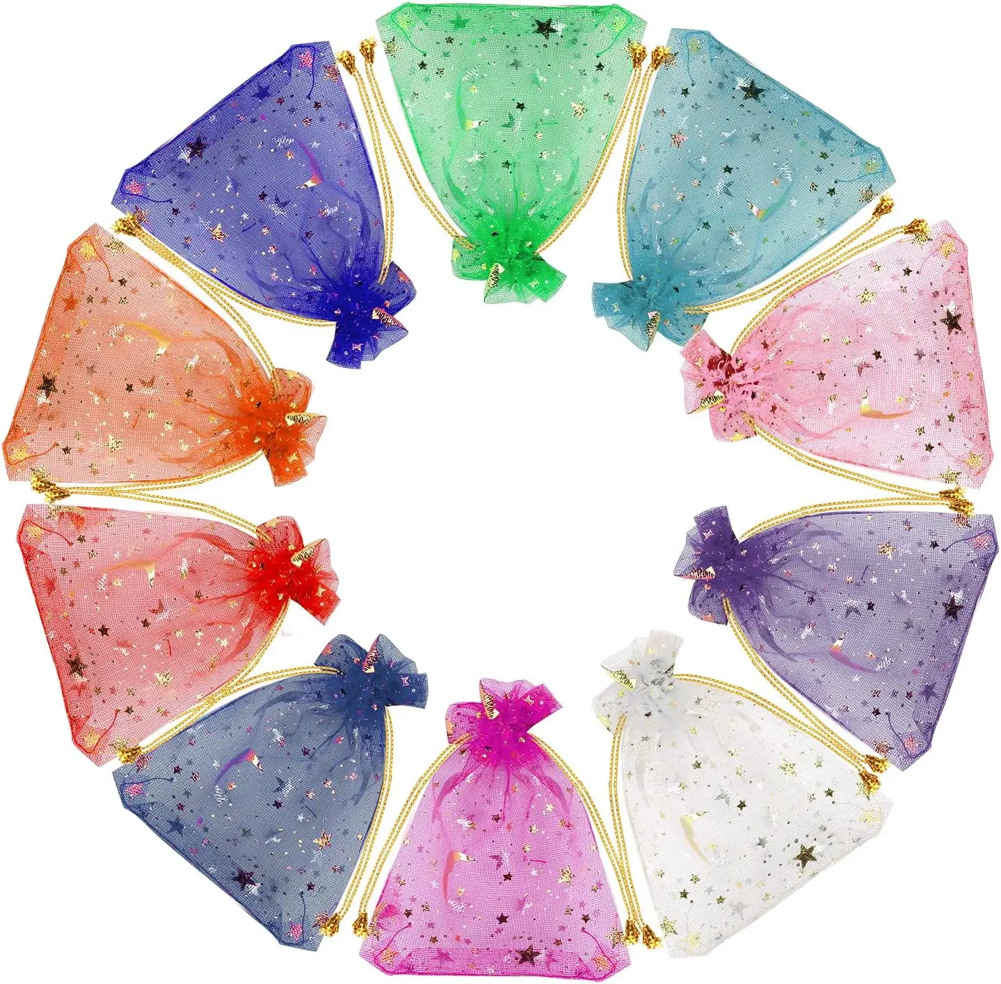 100 Pieces Moon Star Organza Jewelry Candy Bags, 2.7x3.5 Inch Random Color Organza Favor Bags Gift Pouch with Drawstring for Mother's Day Wedding Birthday Party favor
