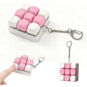 9IN1 Keyboard Fidget Toy – Crisp Sound,Stress Relief Fidget Clicker Keychain,Quiet Anxiety Toys for Adults at Work, Travel, Home – Anxiety Relief & Focus Boost (White and Pink, 9IN1)