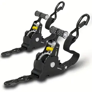2PCS Heavy-duty Automatic Ratchet Tie-down Straps with Auto-retracting Tensioner And Automatic Cargo Tightening. Suitable for Cargo Securing On Trucks, Motorcycles, Boats, Canoes, Etc.