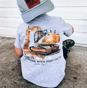 Excavator Boy Youth And Adult T-Shirt And Sweatshirt Graphic Tees Tees Graphic Shirts Construction Truck Lover Outfit Dirt Machine Operator Gift Toddler Kids Blue Collar Style Tee