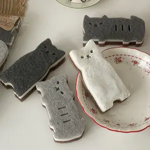 Cute Cat Design Kitchen Sponge Set, Durable Cleaning Tools, Non-Scratch for Pots, Bowls, Dish Soap Foam, 4 Pieces
