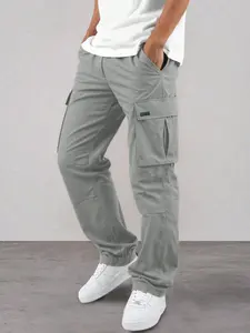 Men's Casual Cargo Pants, Wrinkled Design, Loose Fit Lightweight Sporty Style, Straight Leg Comfortable Daily Wear