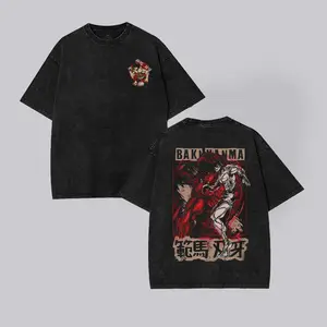 BAKI HANMA Classic Men's Washed T-shirt Tanktop Short Sleeve Printed T-shirt Streetwear Fabric Anime Boxing Menswear Seamless Gift Fans