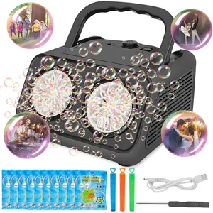 The Brand-new Upgraded Stage Bubble Machine with Enhanced Powerful High-Speed Fan for Superior Performance and Captivating Visuals 6.10x6.10x3.54 Inches - Free 9 packs of bubble solution
