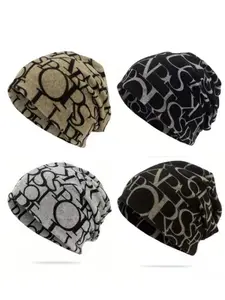 Unisex Casual Letter Pattern Knit Beanie Hat, Warm Winter Cap for Outdoor Activities & Daily Wear, Fashionable One-Size Fits All, Knitted Hat