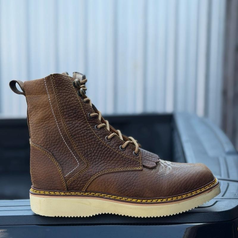 Zapato de abujeta con acero - Leather Lace-Up Boots with Steel Insole for Enhanced Durability and Comfort