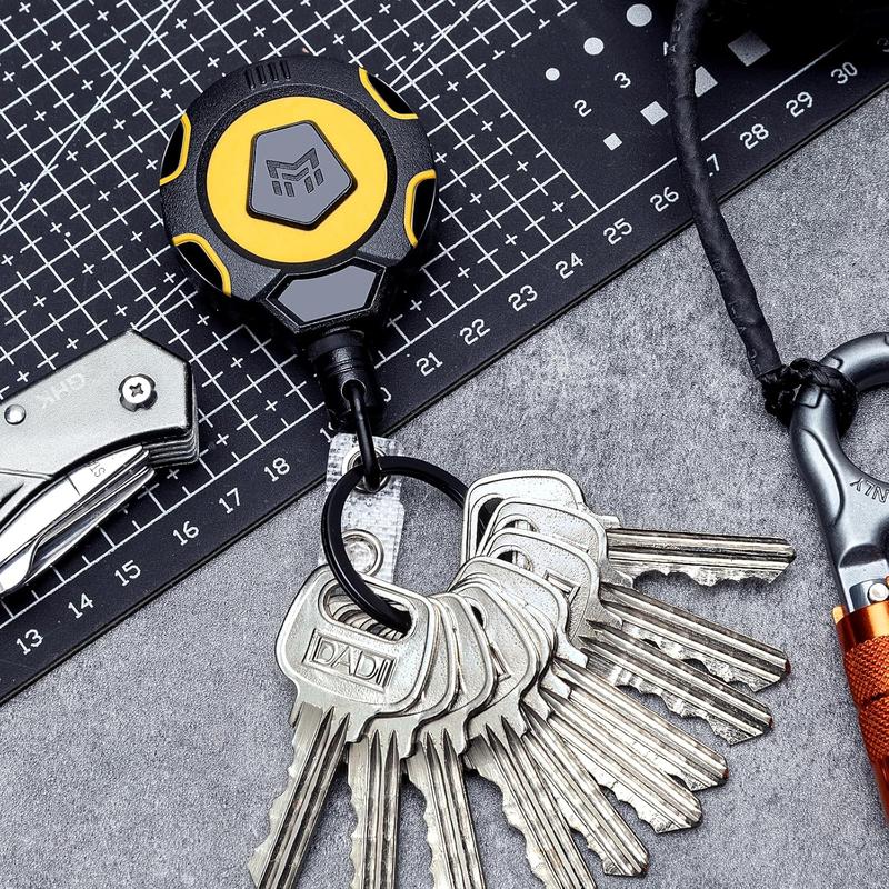 MNGARISTA Upgraded Heavy Duty Retractable Keychain with Belt Clip, 10 OZ Retraction, 31.5" Stainless Steel Cord, ID Badge Reel with Badge Strap and Key Ring, 2 Pack