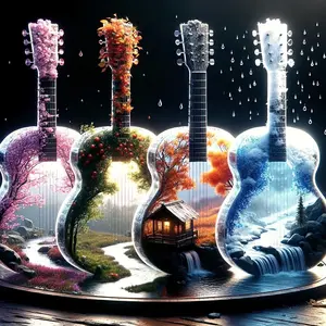 Guitar Shaped DIY Diamond Arts Colorful Painting Kit, 5 Counts/set DIY 5D Diamond Arts Colorful Painting Kit, DIY Decorative Art Picture for Beginner