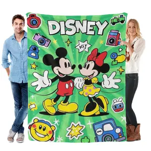 Disney Cartoon Sticker Mickey Mouse Blanket, Soft Fleece Throw Blanket, Warm Bed Layer, Gifts For Girls Wanting Mickey Mouse Bedding