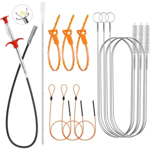 11in1 Drain Snake Set with 24 inch Magnetic Sewer Cleaning Hook, 25 Inch Sink Snake Drain Tool, 34 inch Steel Snake Drain, 59 Inch Tube Drain Brush, 18inch Cleaning Brush for Toilet, Kitchen Sink