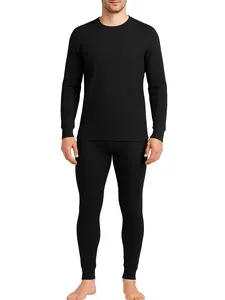 Men's 2-Piece Thermal Base Layer Set - Black Long Sleeve Top & Full-Length Pants for Comfort and Warmth Ideal for Cooler Days