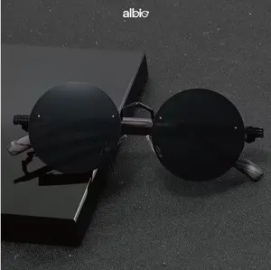 Alloio A Pair of Men'S Round Retro-Style Glasses with Metal Frames And Faux Wood Grain Legs, Perfect for Casual Decoration