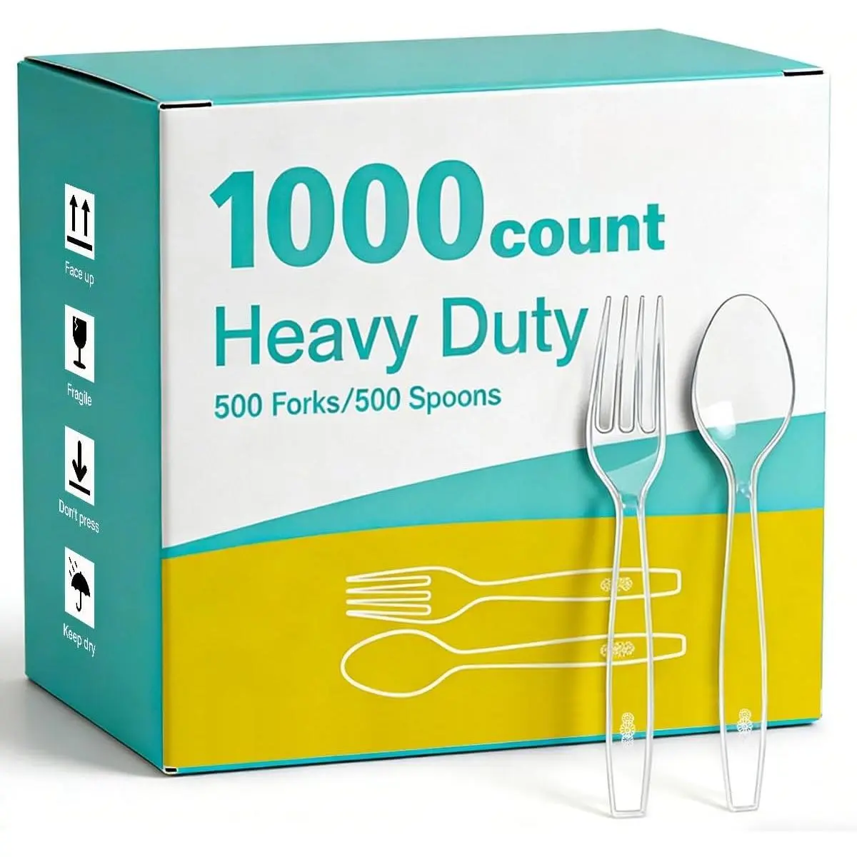 1000-Count Transparent Heavy-Weight Synthetic Utensils Pack, Disposable Rounded Edge Forks/Spoons Cutlery Set for Wedding, Party & Everyday Kitchen Tableware Use