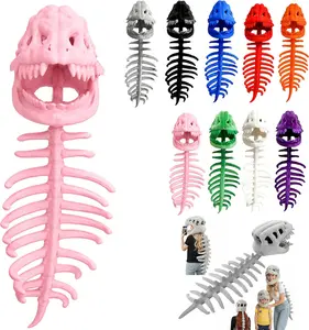 T-Rex Dinosaur Skeleton Costume Head Cover, Multi-Color Dinosaur Skull & Spine Cosplay Accessory for Adults Kids, Halloween Party Dress-Up Prop